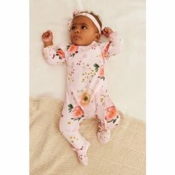 Baker By Ted Baker Pink Floral Sleepsuit And Headband Set