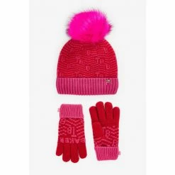 Baker By Ted Baker Pink Chevron Pom Hat And Gloves Set